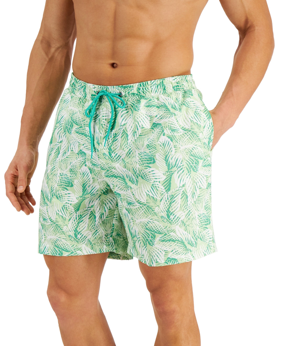 Club Room Men's Tropical 7 Swim Trunks Green Size XX-Large