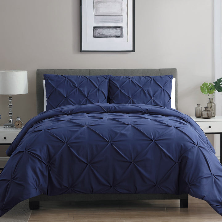 Vcny Home Carmen 3-Pc. Ruched Duvet Cover Set Bedding Navy Size Queen