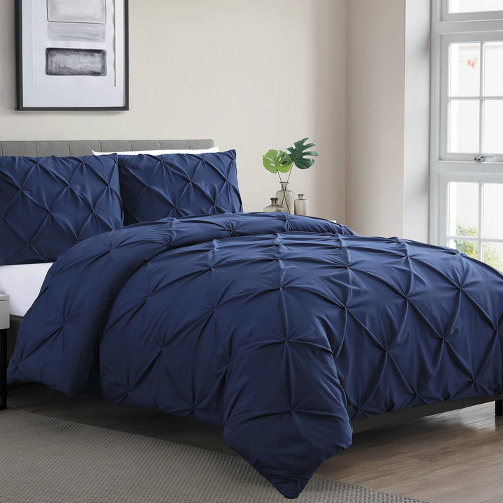 Vcny Home Carmen 3-Pc. Ruched Duvet Cover Set Bedding Navy Size Queen