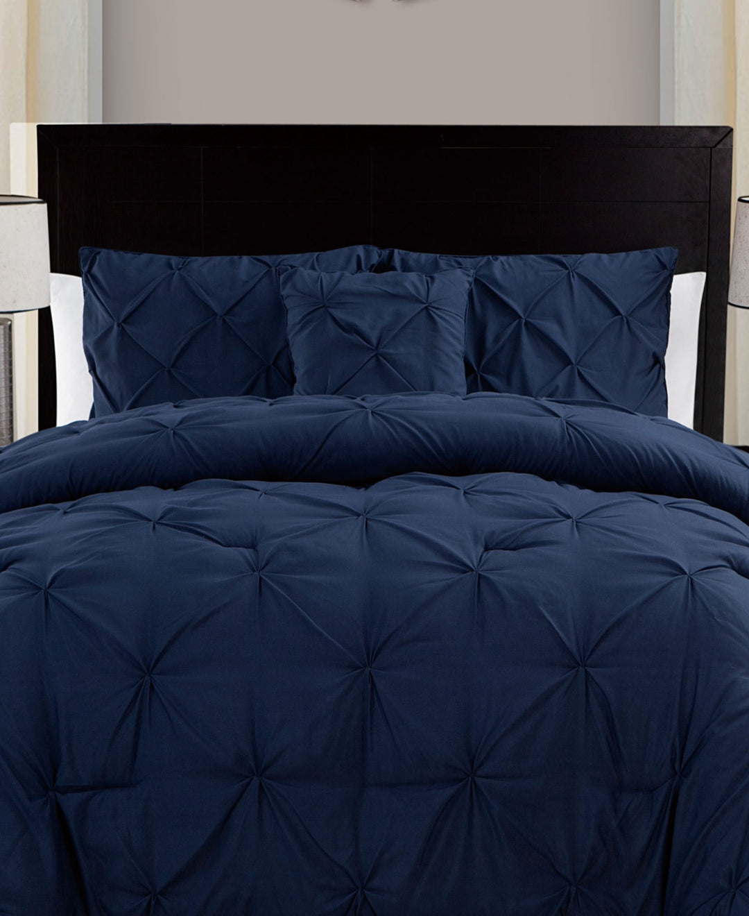 Vcny Home Carmen 3-Pc. Ruched Duvet Cover Set Bedding Navy Size Queen