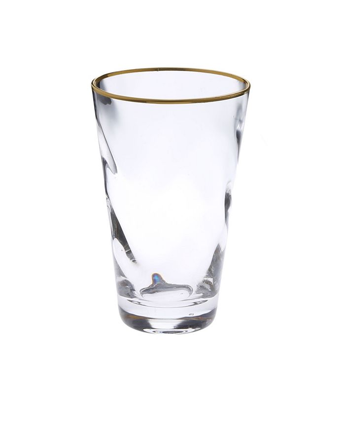 Classic Touch Set Of 6 Wavy Glass Water Tumblers With Gold-Tone Rim