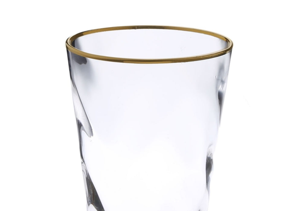 Classic Touch Set Of 6 Wavy Glass Water Tumblers With Gold-Tone Rim