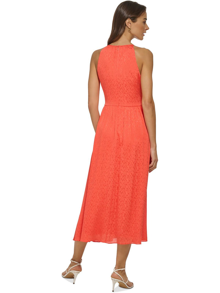 DKNY Women's Halter Neck Twist Waist Sleeveless Midi Dress Orange Size 12