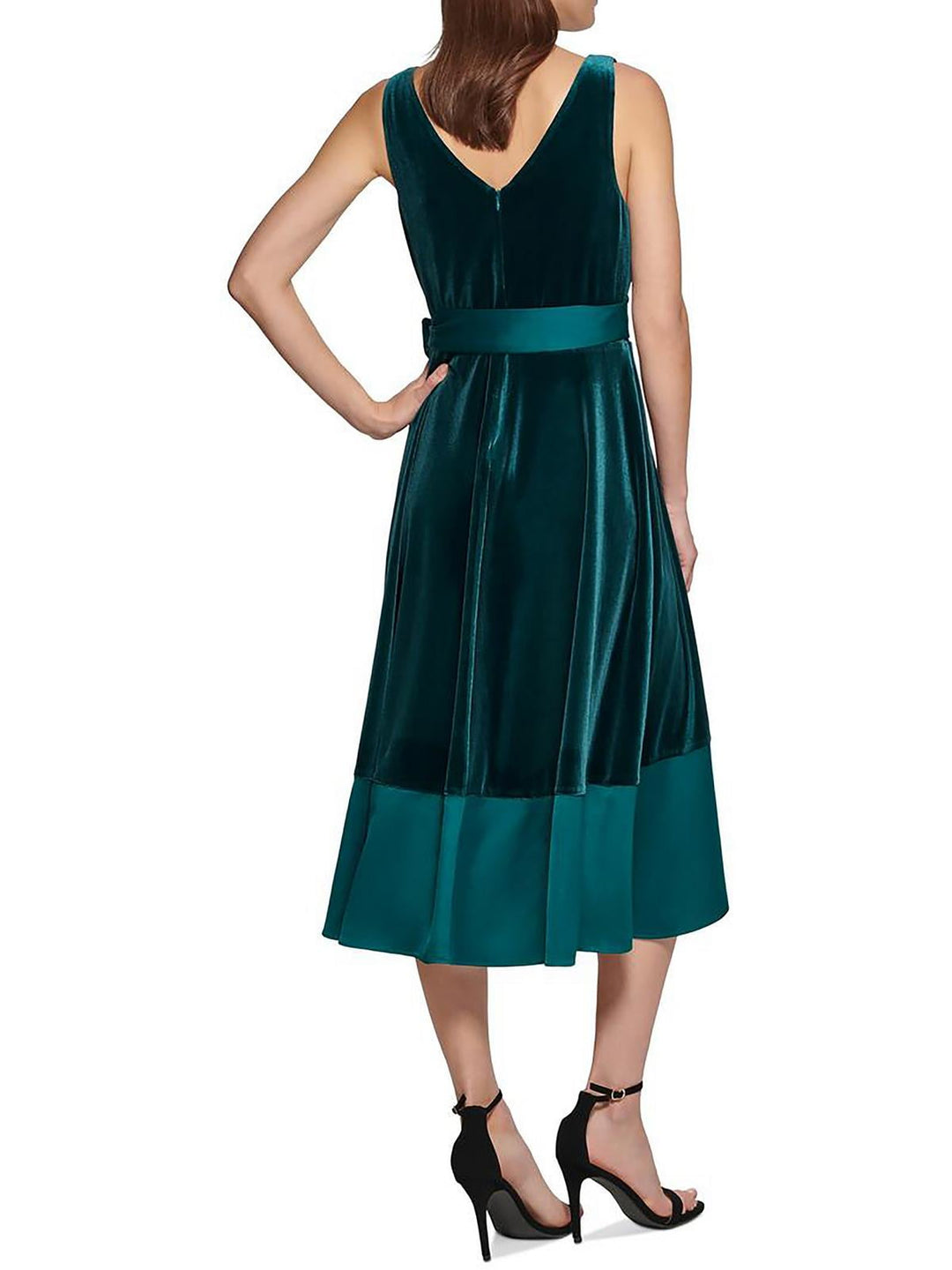 DKNY Women's Mixed Media Surplice V Neck Belted Dress Green Size 12