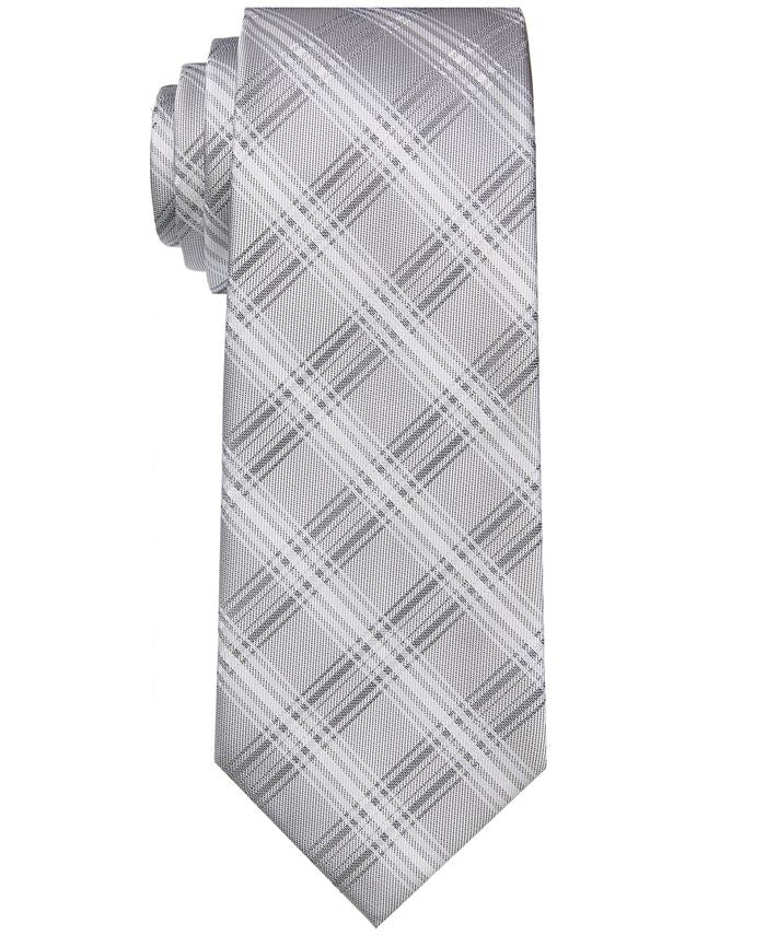 Calvin Klein Men's Slim Frosted Plaid Tie Gray Size Regular