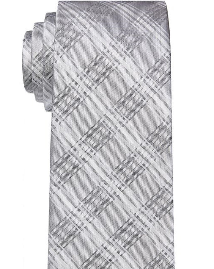 Calvin Klein Men's Slim Frosted Plaid Tie Gray Size Regular