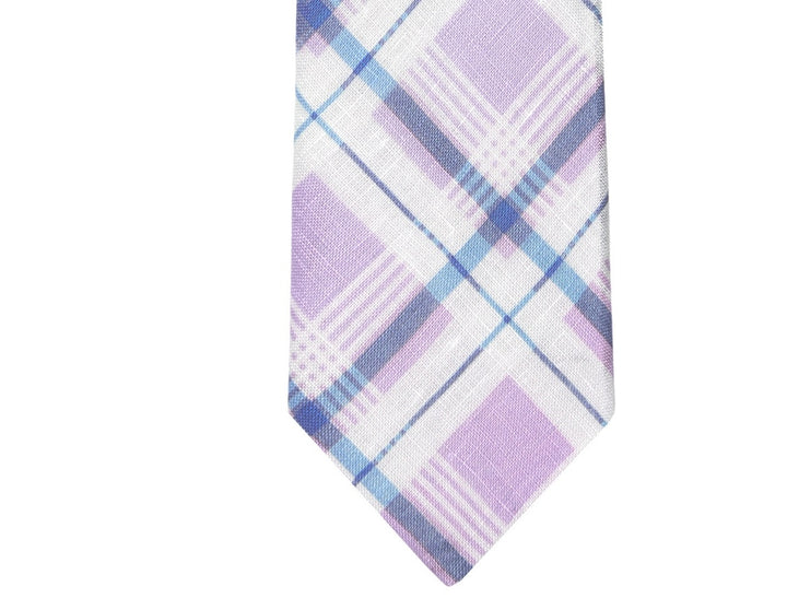 Tommy Hilfiger Men's Robert Slim Plaid Pattern Linen Tie Purple Size Regular