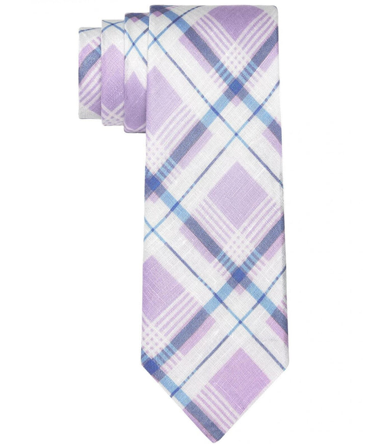 Tommy Hilfiger Men's Robert Slim Plaid Pattern Linen Tie Purple Size Regular