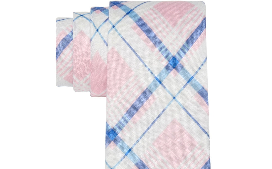 Tommy Hilfiger Men's Robert Slim Plaid Pattern Linen Tie Pink Size Regular