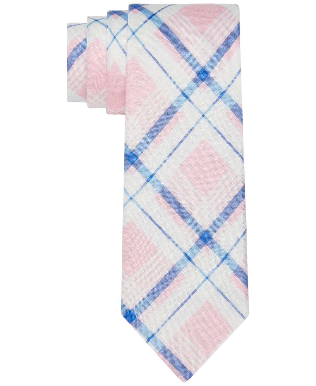 Tommy Hilfiger Men's Robert Slim Plaid Pattern Linen Tie Pink Size Regular