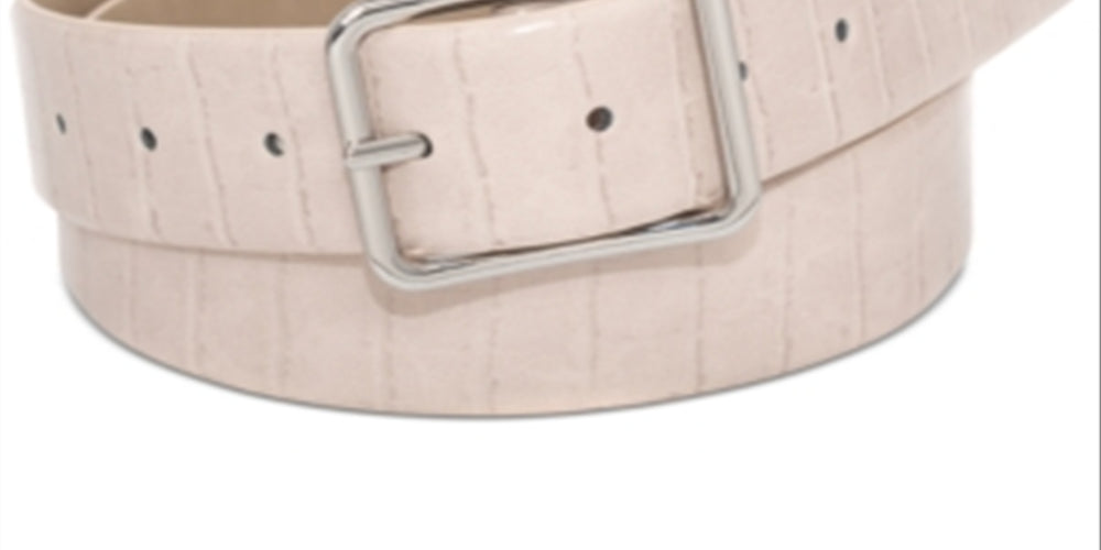 INC International Concepts Women's Croc Embossed Panel Belt Beige Size Small