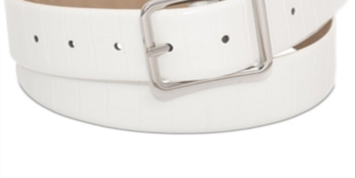 INC International Concepts Women's Croc Embossed Panel Belt White Size X-Large