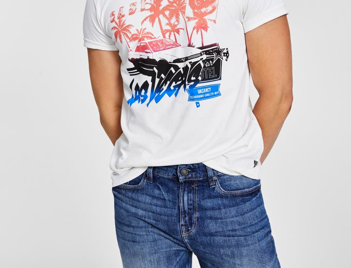 GUESS Men's Cruisin Graphic T-Shirt White Size XX-Large