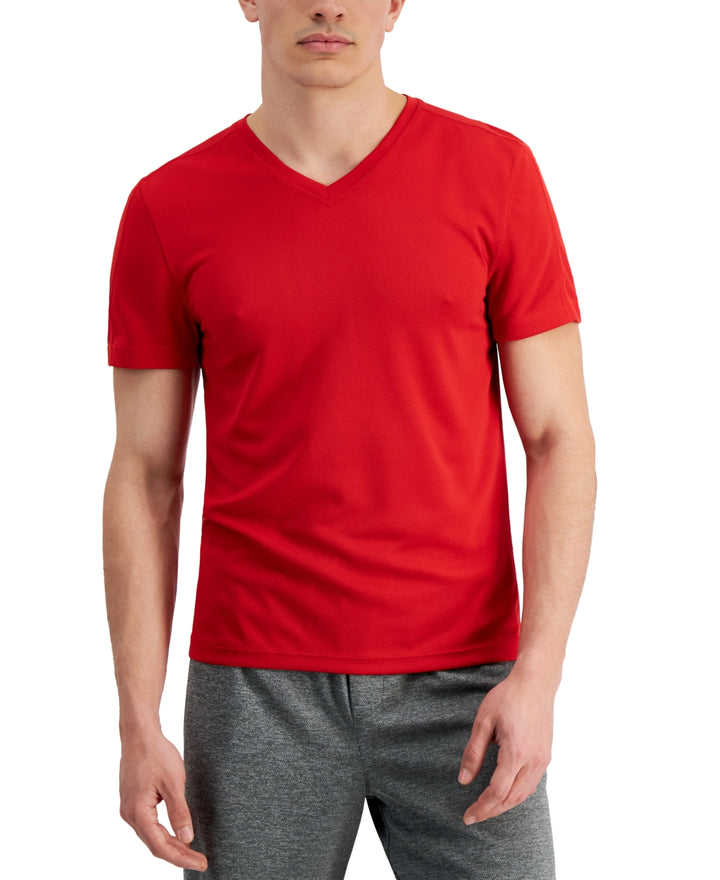 ID Ideology Men's Birdseye Mesh V Neck T-Shirt Red Size Small