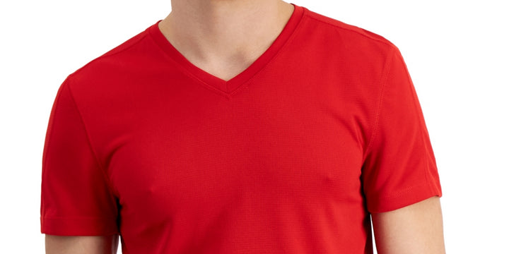 ID Ideology Men's Birdseye Mesh V Neck T-Shirt Red Size Small