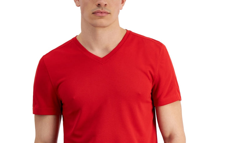 ID Ideology Men's Birdseye Mesh V Neck T Shirt Red Size Medium
