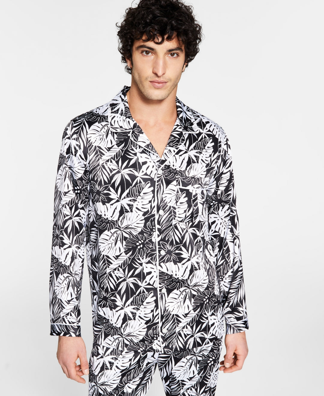 INC International Concepts Men's Printed Satin Pajama Top Black Size X-Large