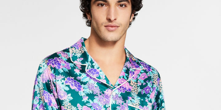 INC International Concepts Men's Printed Satin Pajama Top Green Size XX-Large