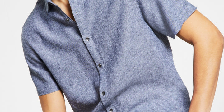 INC International Concepts Men's Regular Fit Linen Shirt Blue Size Large