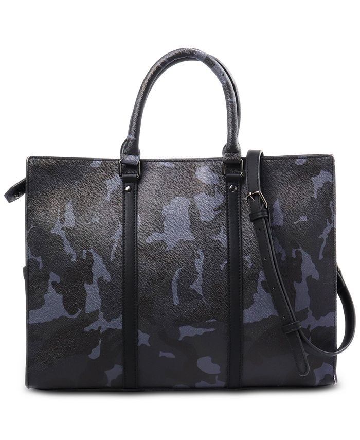 INC International Concepts Men's Faux Leather Camouflage Briefcase Blue Size Regular