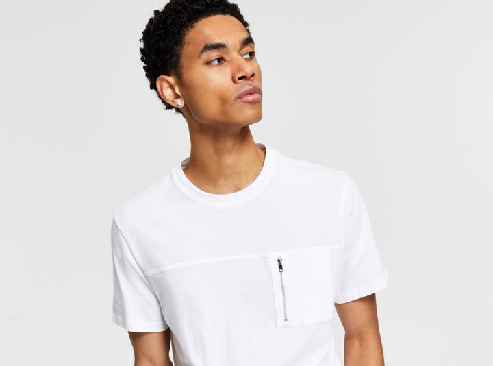 INC International Concepts Men's Cotton Zip Pocket T-Shirt White Size Small