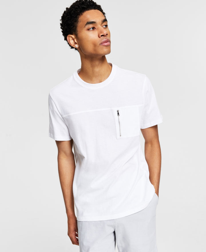 INC International Concepts Men's Cotton Zip Pocket T-Shirt White Size Small