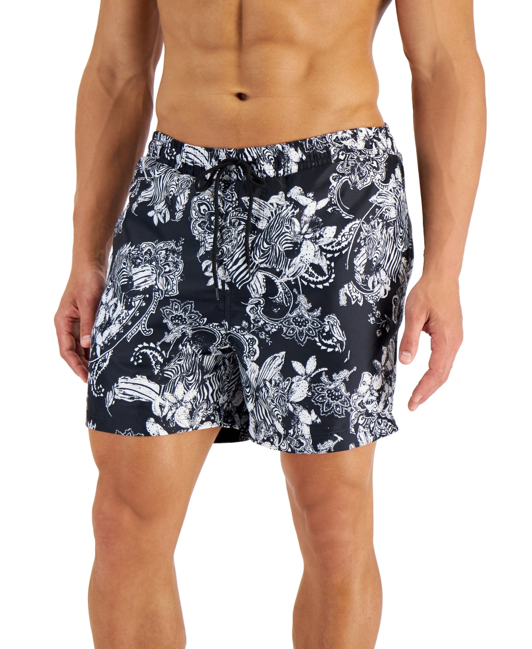 INC International Concepts Men's Zebra 5 Board Shorts Black Size X-Large