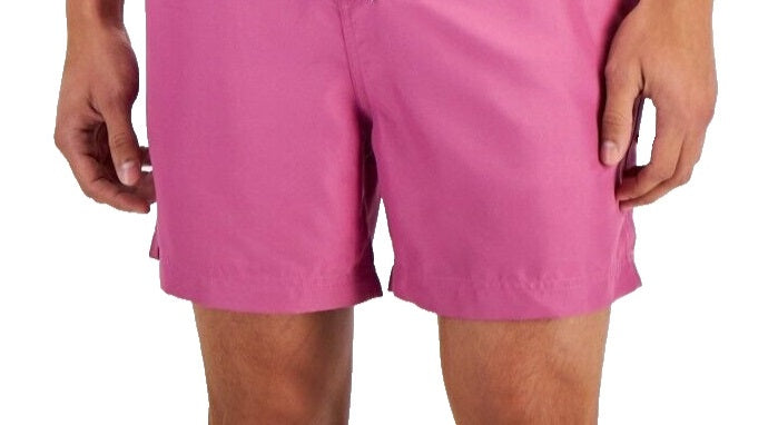 INC International Concepts Men's Regular Fit Quick Dry Solid 5 Swim Trunks Pink Size Large