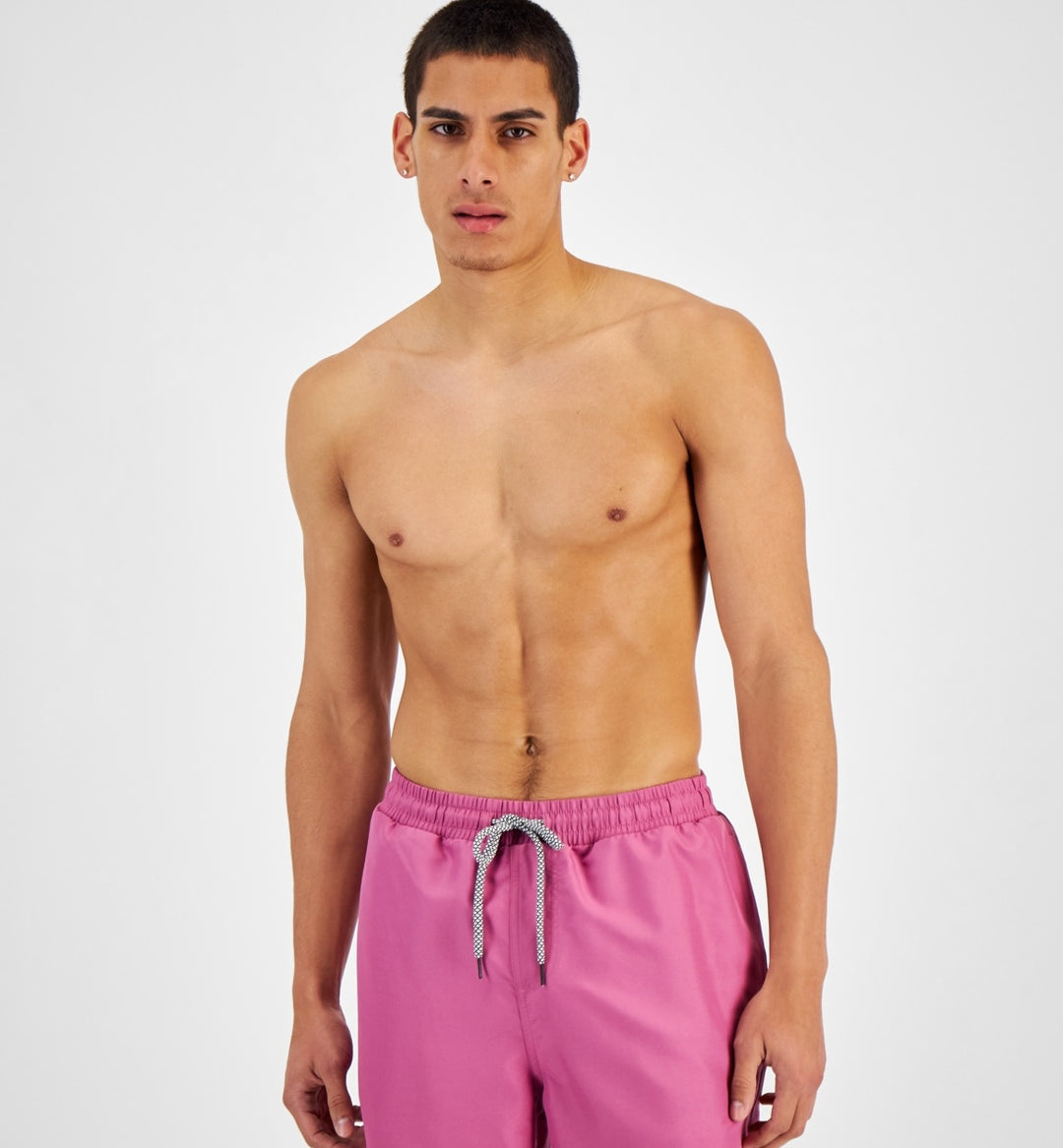 INC International Concepts Men's Regular Fit Quick Dry Solid 5 Swim Trunks Pink Size X-Large