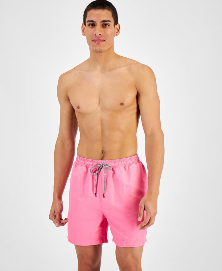 Inc Men's Regular-Fit Quick-Dry Solid 5 Swim Trunks Pink Size L