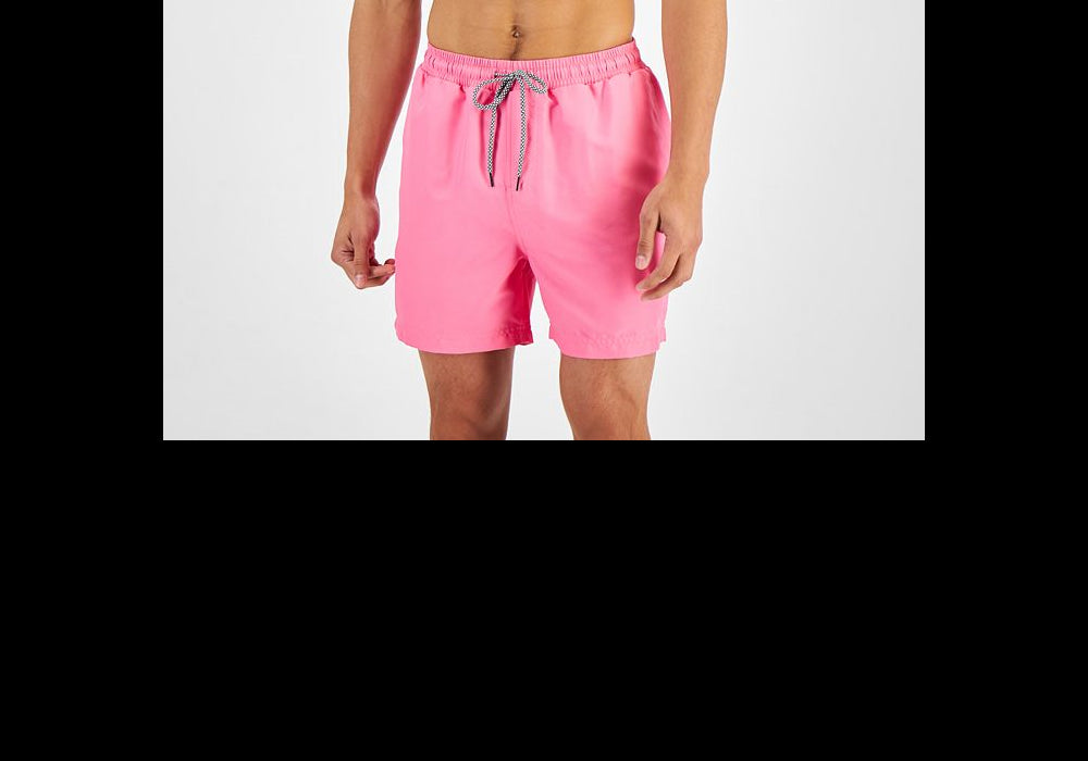 Inc Men's Regular-Fit Quick-Dry Solid 5 Swim Trunks Pink Size XXL