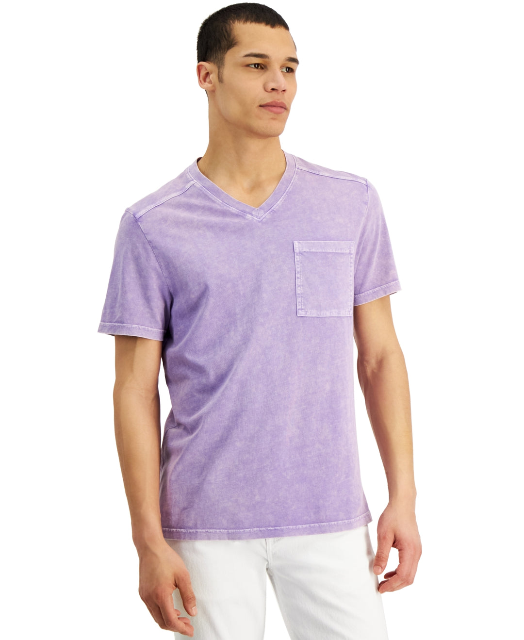 INC International Concepts Men's Acid Wash V Neck T-Shirt Purple Size X-Small