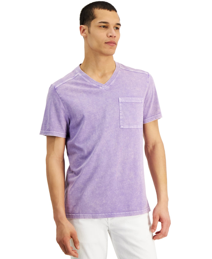 INC International Concepts Men's Acid Wash V Neck T-Shirt Purple Size X-Small