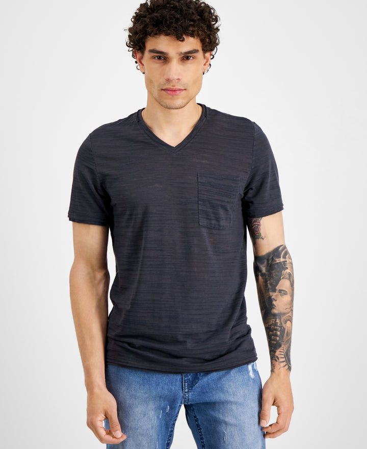 INC International Concepts Men's Broken Stripe V Neck T-Shirt Blue Size Small