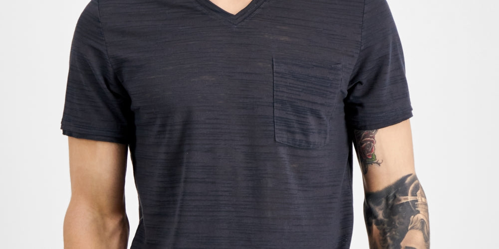 INC International Concepts Men's Broken Stripe V Neck T-Shirt Blue Size Small