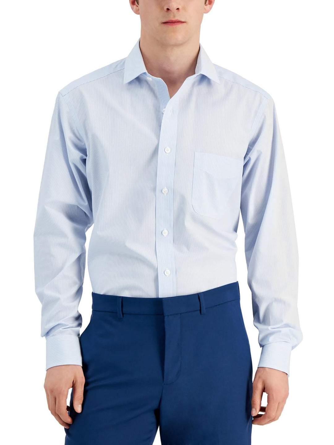 Club Room Men's Regular Fit Cotton Stripe Dress Shirt Blue Size 17.5X34X35