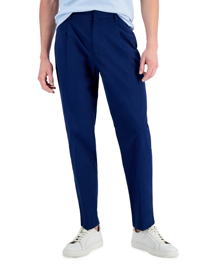 Alfani Men's Regular Fit Stretch Pleated Pants Blue