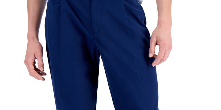 Alfani Men's Regular Fit Stretch Pleated Pants Blue