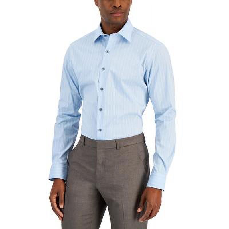 Alfani Men's Slim Fit 2 Way Stretch Stain Resistant Dress Shirt Blue Size 15X32X33