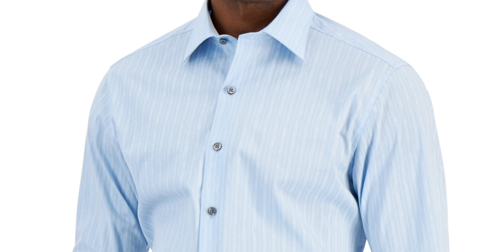 Alfani Men's Slim Fit 2 Way Stretch Stain Resistant Dress Shirt Blue Size 15X32X33