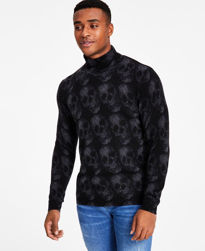 INC International Concepts Men's Cashmere Skull Print Turtleneck Sweater Black Size XX-Large