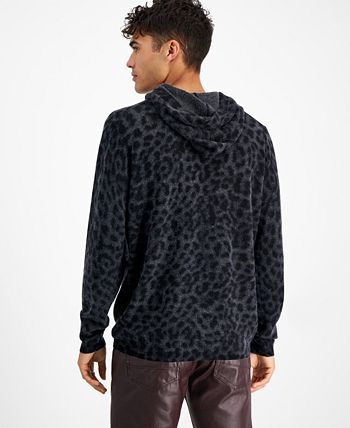 INC International Concepts Men's Cashmere Cheetah Print Hoodie Black Size Medium