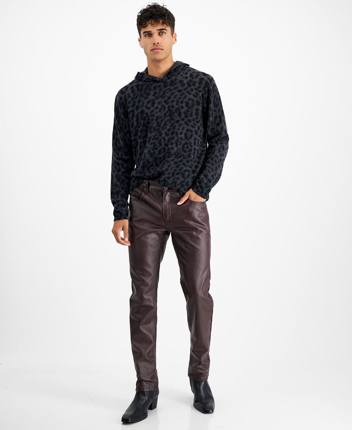 INC International Concepts Men's Cashmere Cheetah Print Hoodie Black Size Medium