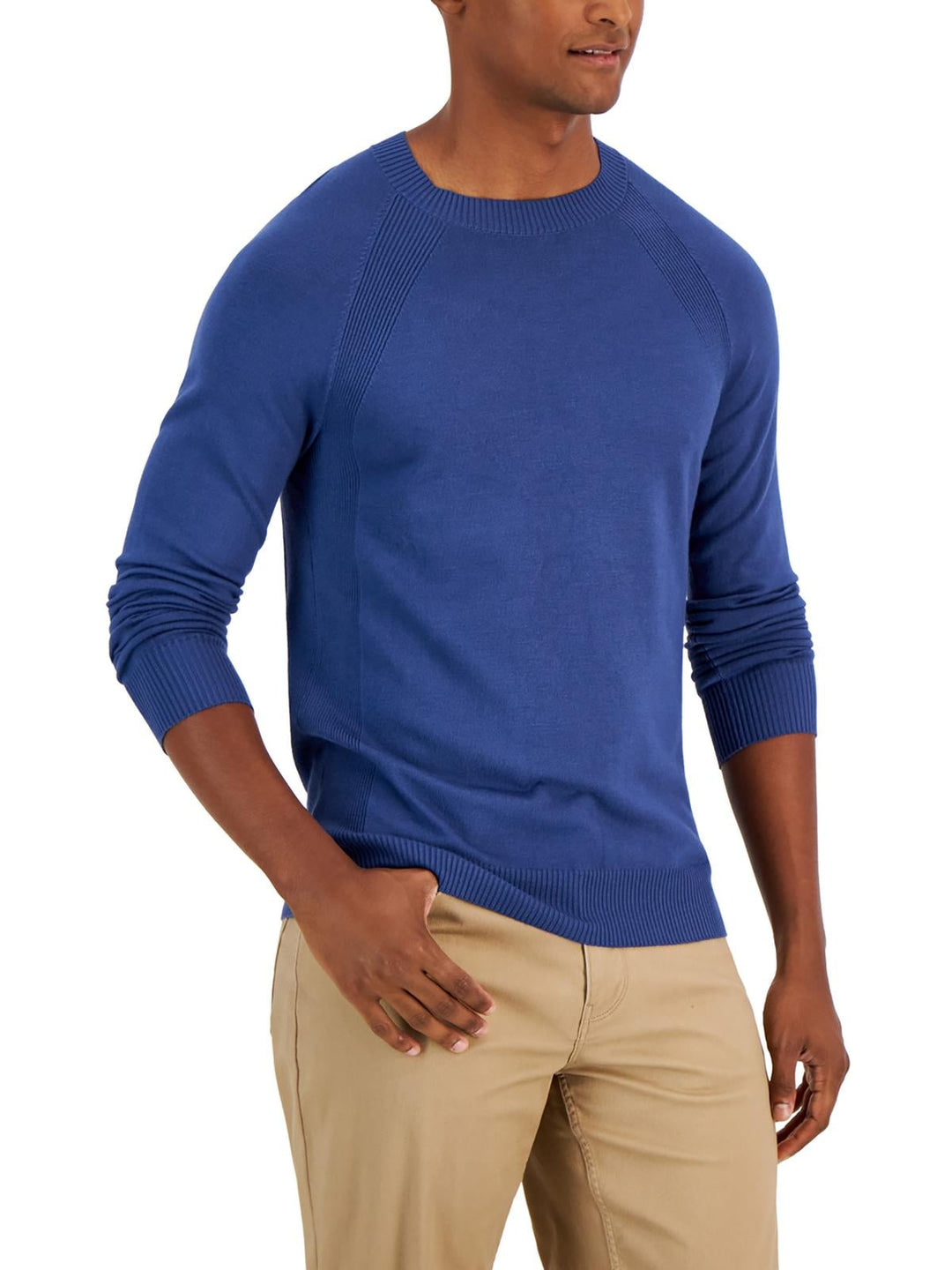 Alfani Men's Ribbed Trim Pullover Crewneck Sweater Blue Size X-Large