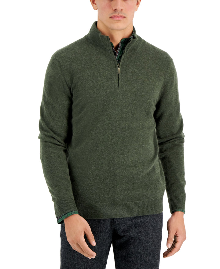 Club Room Men's Cashmere Quarter Zip Sweater Green Size X-Large