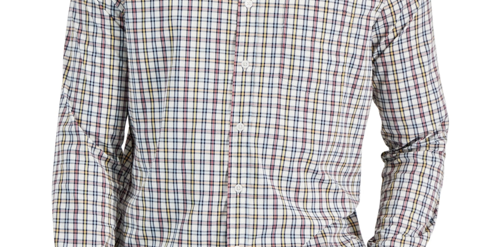 Club Room Men's Plaid Collared Button Down Shirt Beige Size Medium