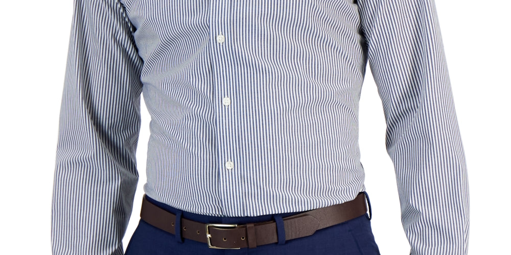 Club Room Men's Slim Fit Striped Button Down Shirt Blue Size Medium
