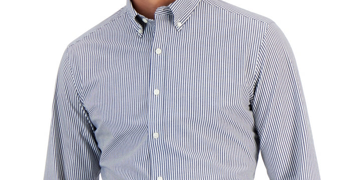 Club Room Men's Slim Fit 4 Way Stretch Stripe Dress Shirt Blue Size XX-Large