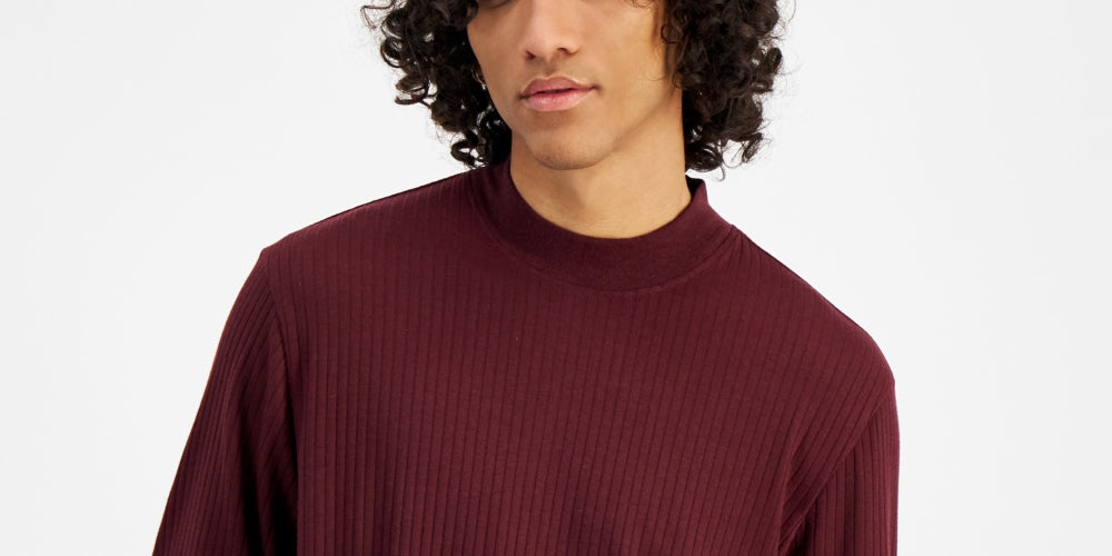 INC International Concepts Men's Ribbed Knit Long Sleeve T-Shirt Red Size Medium