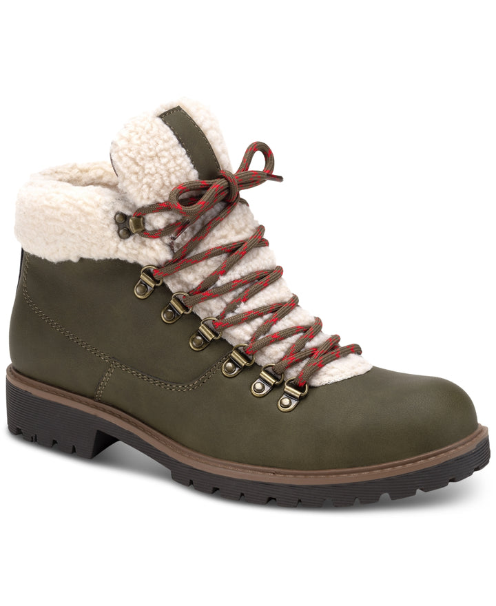 Sun + Stone Men's Glenn Faux Leather Fleece Trimmed Lace Up Boots Green